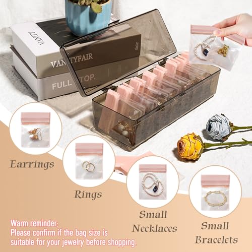 Jewelry Organizer and Storage Box with 24 EVA Anti Tarnish Bags, Travel Acrylic Case for Earrings, Necklaces & Rings, Elegant Gift for Women & Girls (S&Organizer(Brown)) - size: S&Organizer(Brown)