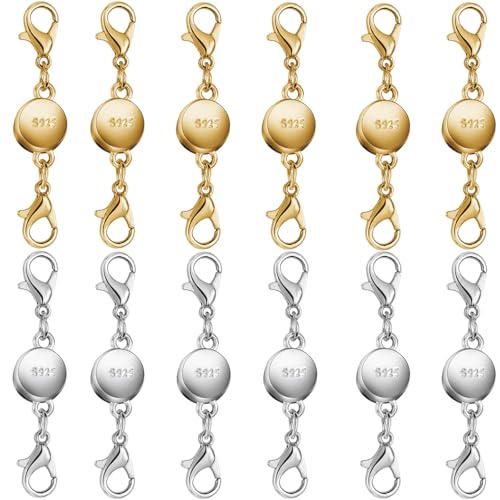 925 Silver and Gold Magnetic Necklace Clasps, Round Necklace Clasp Closures for Jewelry Making,Magnetic Necklace Clasps and Extenders,for Bracelet Necklace and Accessories (12pcs | Gold Silver) - color: 12pcs | gold silver