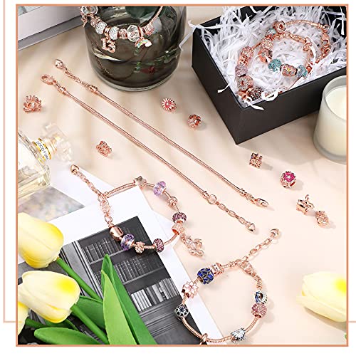 Junkin 12 Pcs Snake Chain Charm Bracelet with Heart Lobster Clasp Extender Adjustable Christmas DIY Metal Bracelet Chain for Women Jewelry Making Gifts Supplies 7.87 Inches - color: Rose Gold