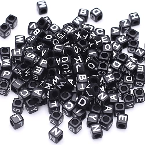 1000Pcs Black Acrylic Square Letter Beads White Cube Alphabet Beads White Letter A-Z Mixed Plastic Loose Beads for Jewelry Making Friendship Bracelets Key Chains Necklaces(6mm) - color: black-white(6mm)