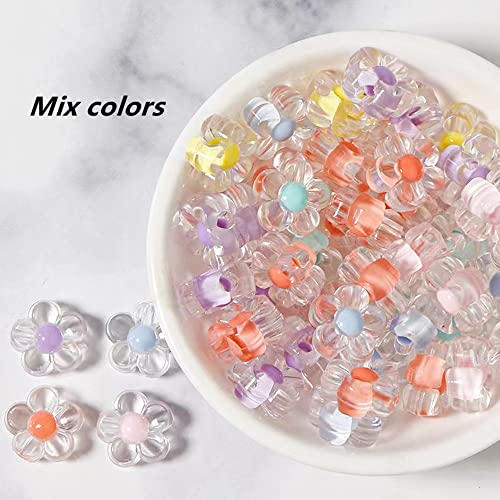 200pcs 12mm Flower Acrylic Beads Mix Candy Colors Flower Plastic Pastel Beads for DIY Crafts Braids Bracelet Earring Jewelry Making