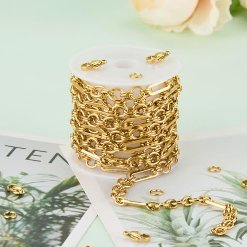 UMAOKANG 2 Meters Gold Plated Stainless Steel Chain for Jewelry Making Paperclip Chain Necklace DIY Jewelry Supplies Findings - color: Paperclip (Gold)