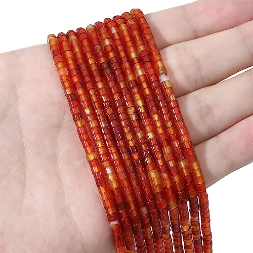 BEADIA Natural Red Agate Short Cylinder Beads 2x3mm 155pcs Tube Loose Semi Gemstone Beads for Jewelry Making Design - color: Red Agate