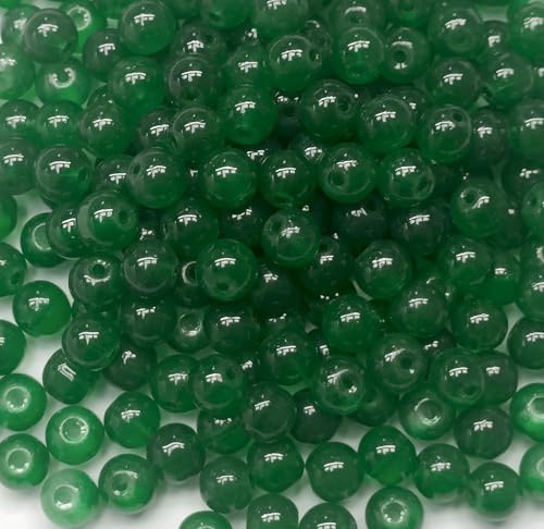200PCS Glass Beads 8mm Glass Beads for Bracelets Necklaces Jewelry Making DIY Crafts (Dark Green) - color: 0Dark Green