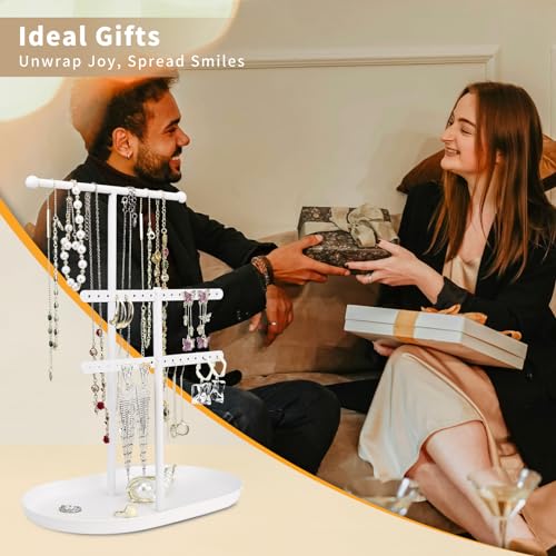 Saydear Elegant Jewelry holder Organizer 2-Tier Display Storage Stand for Earrings Necklaces with Ring Tray Spacious and Durable, Easy to Assemble White - color: White