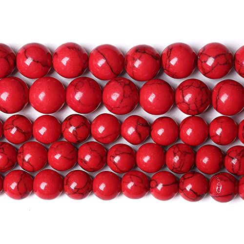 32pcs 12mm Natural Stone Beads Red Turquoise Gemstone Round Loose Beads for Jewelry Making Crystal Energy Stone Healing Power DIY Bracelets - color: Red Turquoise Beads, size: 12mm