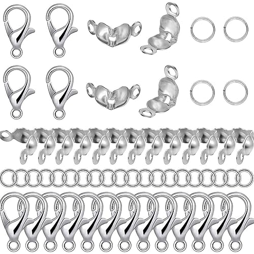 800 Pcs Jewelry Making Accessories Set with 100 Pieces Lobster Claw Clasp 200 Pieces Bead Tips Knot Covers and 500 Pieces Open Jump Ring Connectors DIY Jewelry Making Supplies Bracelets (Platinum) - color: Platinum