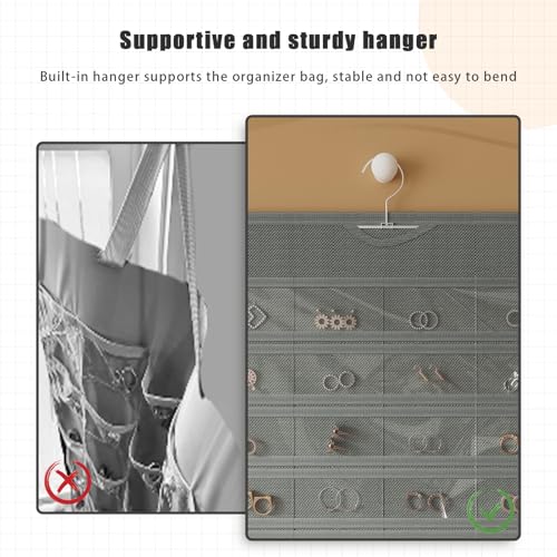 1 Pack Hanging Jewelry Organizer 80-Pocket Dual-sided Jewelry Storage for Earring Necklace Bracelet Ring Travel Holder, Gray - color: Gray