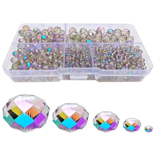Clear Purple Rondelle Glass Beads for Jewelry Making, Faceted Briolette Crytal Spacer Beads for Bracelet Necklace Earring (2mm 4mm 6mm 8mm 10mm Mixed Sizes, 1000pcs) - color: Clear Purple