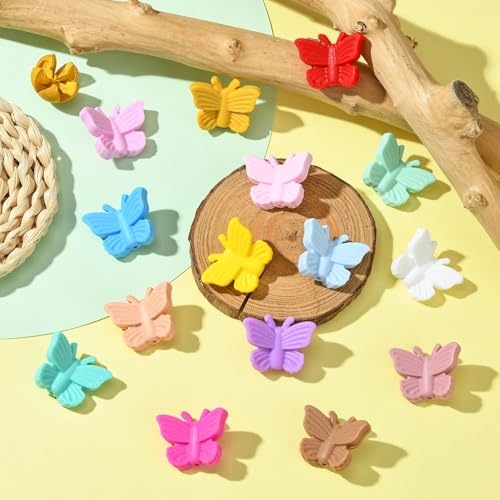 LiQunSweet 21 Pcs 21 Colors Butterfly Silicone Animal Focal Beads Spring Insect Animal Beads for Bracelet Jewelry Making Pens Lanyard Beadable DIY Craftings - color: Butterfly Silicone Focal Beads_21 Pcs