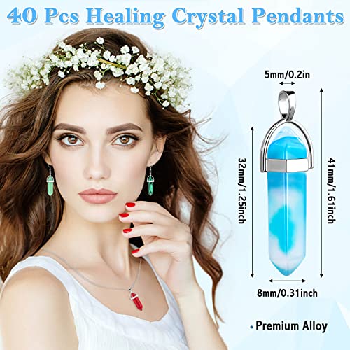ROADPLUM 40Pcs Healing Crystal Pendants, Glow in the Dark Gemstone Charm, Hexagonal Chakra, Natural Quartz Stone, Necklace Pendants for Jewelry Making