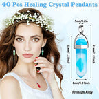 ROADPLUM 40Pcs Healing Crystal Pendants, Glow in the Dark Gemstone Charm, Hexagonal Chakra, Natural Quartz Stone, Necklace Pendants for Jewelry Making