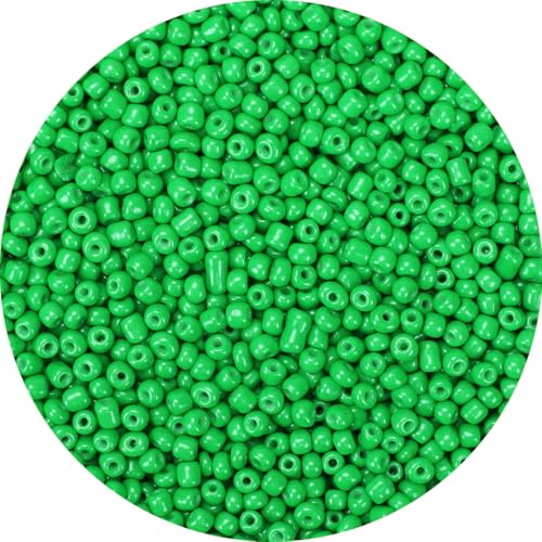 2000pcs Bright Green Glass Seed Beads, Colorful Tiny 4mm Beads for Jewelry Making, Beading Supplies. - color: Bright Green