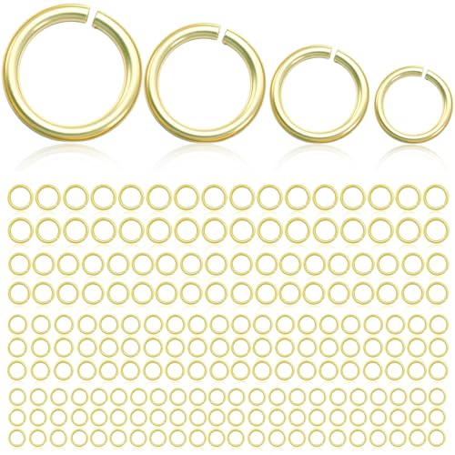 300PCs 14K Gold Plated Jump Rings for Jewelry Making, 4mm 5mm 6mm 7mm, Earring Bracelet Necklace Finding & Supplies (14K Gold Plated) - color: 14K Gold