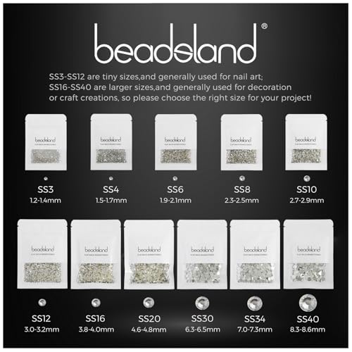 beadsland Flat Back Crystal Rhinestones Round Gems for Nail Art and Craft Glue Fix, CrystalAB (6.4-6.6mm) SS30/288pcs - color: Crystal AB, size: SS30/288pcs