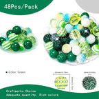 48 Pcs 20mm Beads for Pens Rhinestone Bubblegum Bead Green Crystal Acrylic Round Chunky Bead Sparkly Craft Large Balls Beads for Pen Beadable Keychain Bracelet Necklace DIY Jewelry Making Supplies - color: Green