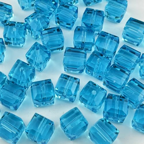 200pcs 4mm Cube Crystal Glass Beads for Jewelry Making Faceted Square Crystal Glass Bead Spacer Beads Loose Beads for Bracelet Earring Necklace DIY Craft(Lake Blue) - color: Lake Blue, size: 4mm