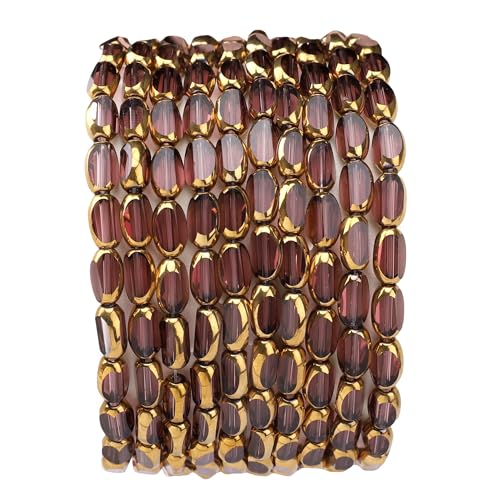 Glass Rice Beads Clear Purple 4x6mm 50pcs Faceted Oval Golden Edge Crystal Loose Beads for DIY Craft Jewelry Making - color: Clear Purple