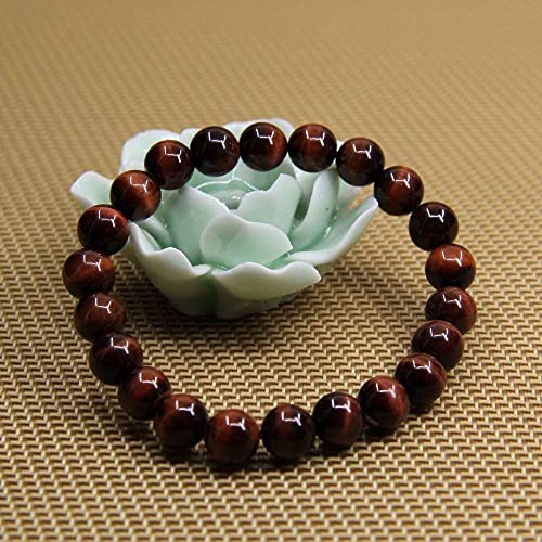 Angelstones Handmade Natural Healing Gemstone 8mm Round Beads Stretch Crystal Bracelet 7 Inch Unisex - color: Red Tiger Eye