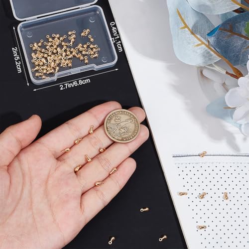 Beebeecraft 1 Box 80Pcs Teardrop Charms Dangle End Beads Extender Chain Drop Water Charms for Jewelry Making Findings - color: Gold, size: 6x3mm