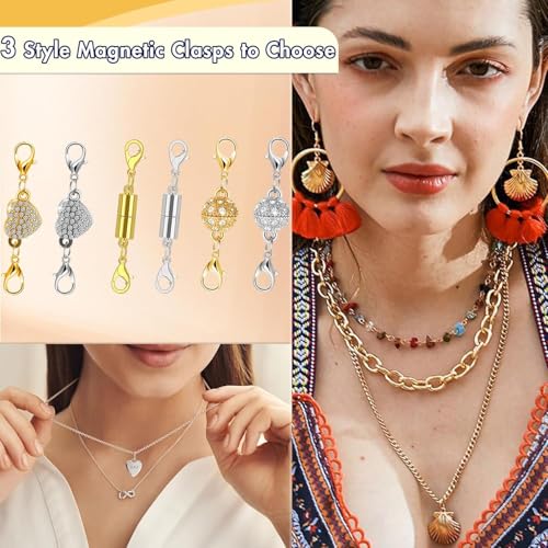12 Pack Magnetic Necklace Clasps and Closures. Necklace Jewelry Extender with Strong Magnet. for Jewelry Necklace Bracelet Making. Gold and Silver Plating (12Pcs | Gold Cylinder) - color: 12Pcs | Gold Cylinder