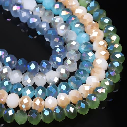 Songxi 8mm 300PCS Faceted Glass Beads for Jewelry Making 5 Strand, Bracelet Necklace Bead Curtain Transparent Gem Natural Stone Sparkling for Adult Teen DIY Arts and Crafts Colorful Case - color: Jade Material, size: 8mm
