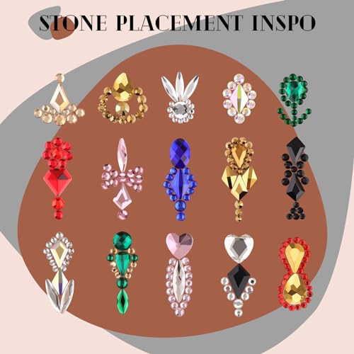 Glass Nail Rhinestones Multi-Shapes Flatback Gems, Round Crystal Glue Gel + 1500Pcs,arty Nails Diamond Gemstones - color: Black with Glue