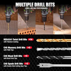 WORKPRO 455-Piece Drill Bit Set and Screwdriver Bit Set, Titanium Twist Drill Bits, Drywall Screws with Double Sided Storage Case, for Wood Metal Plastic Concrete Masonry - style: 455 PCS