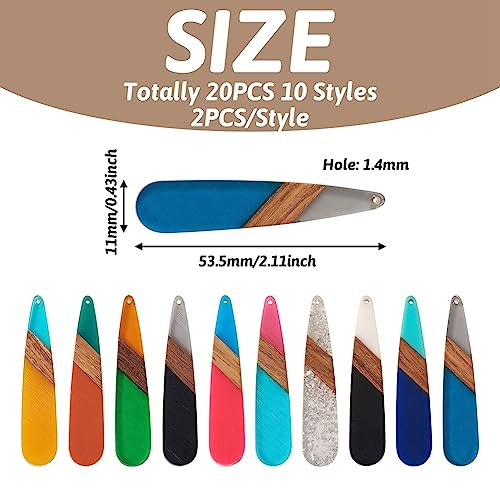 FASHEWELRY 20Pcs Teardrop Resin Wood Earrings Charms Drop Wooden Earring Blanks Earring Findings Bohemian Wooden Earring Pieces for Jewelry Making - color: 3 Tone-Teardrop