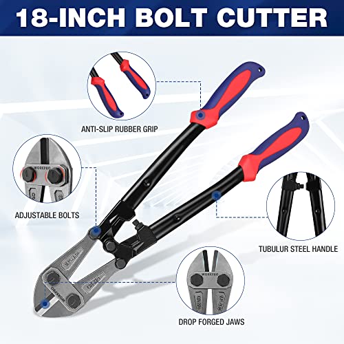 WORKPRO Bolt Cutter, Bi-Material Handle with Soft Rubber Grip, 18", Chrome Molybdenum Steel Blade, W017005A - size: 18", style: Bolt Cutter