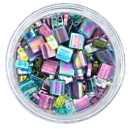 Mack and Rex Tila Bead Mixes (Mermaid) – Full Tila, Half Tila, Quarter Tila – Includes Purple, Teal, Turquoise, and Iridescent Clear Tila Beads with a Rainbow Finish, Teal and Lime Green and Olive - color: Mermaid, size: 5mm, 6mm
