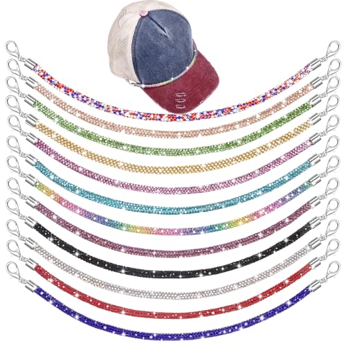 14 Pcs Trucker Hat Chains, Bulk Trucket Hat Charms Chains for Women Men, Bill Decoration Detachable DIY Metal Chain - color: 12 Pcs Rhinestone Rope Hat Chains