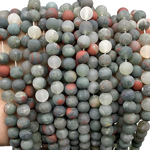 ABCGEMS Velvet-Matte-Finished African Setonite Blood Stone Beads (Enhance The Stone's Inherent Texture and Nature Hues with a Non-Glare Aesthetic) Smooth Round 8mm (Non-Shiny) - color: Setonite AKA Blood Stone (From Africa)