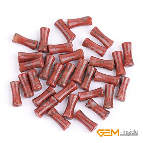 GEM-Inside 30Pcs 5x12mm Natural Red Flower Jasper Stone Plant Bamboo Knot Bone Charms Beads for Jewelry Making Power Energy Chakra Stone Beads - color: Red Flower Jasper