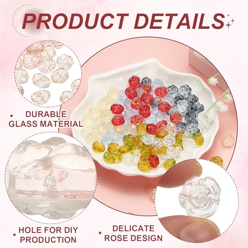 uxcell 50 Pcs Rose Beads, 0.55" Glass Flower Rose Charm Carved Loose Spacer Crystal Craft Beads for DIY Jewelry Making Bracelet Beading Projects Supplies, Pink - color: Pink