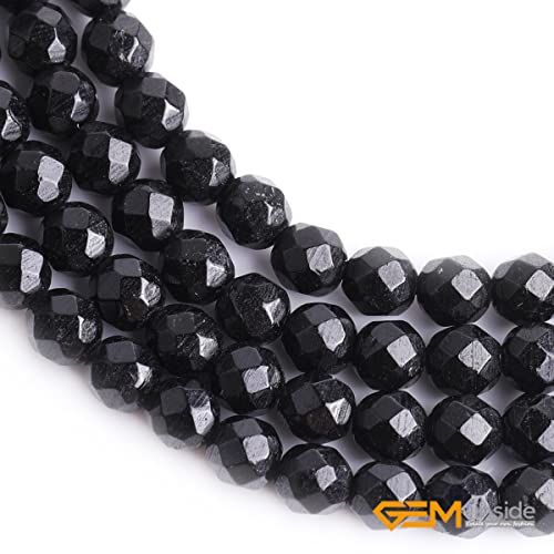 GEM-Inside 4mm Natural Black Tourmaline Gemstone Loose Beads Faceted AAA Grade Crystal Energy Stone Power Beads for Jewelry Making 15" - color: Black Tourmaline, size: 4mm