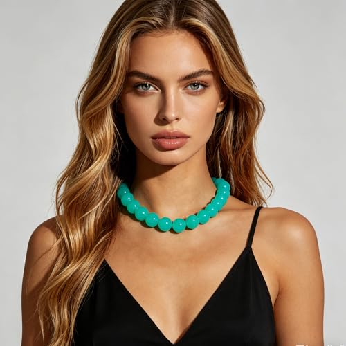 Chunky Acrylic Resin Beaded Necklace for Women Colorful Large Round Choker Adjustable Stack Acrylic Beads Necklace Resin Summer Party Jewelry - style: Blue