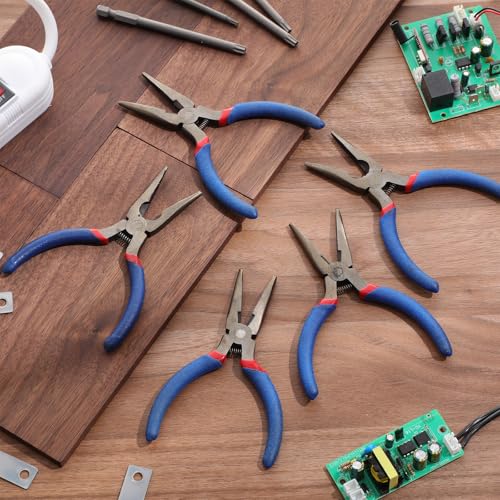 Lasnten 6 Pack Mini Needle Nose Pliers Bulk, 5 Inch Small Long Nose Pliers with Side Cutter, Spring Loaded Thin Needle Nose Pliers Precision Pliers Set for Crafts Jewelry Making Tiny Project DIY