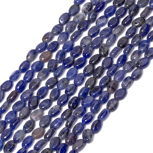 70pcs Natural Blue Point Stone Beads，4x6mm Egg Shape Loose Gemstone Beads for Jewelry Making Design Earring Necklace - color: blue point