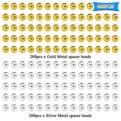 400Pcs Spacer Beads for Jewelry Making 6mm Metallic Plated Round Beads Seamless Smooth Loose Ball Beads Crimp Stopper Beads Metal Spacer Beads for DIY Earring Necklace Bracelet Making(Gold, Silver) - color: 6mm, Gold Silver