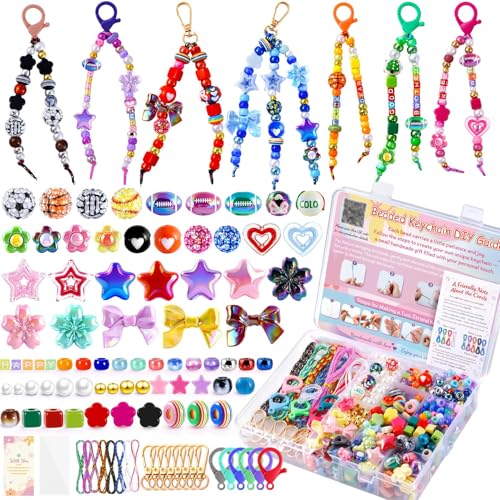 TOHONGADON 883 PCS Bead Keychain Making Kit, Colorful Bead Keychain Kits, DIY Bag Charm Kit, with Video Manual Gift Bags, Perfect for Gifts Party Festival Family Activity - color: 883 Pcs Beads