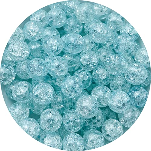 100pcs Crackle Glass Beads 8mm Round Crystal Glass Spacer Crafts Beads for Jewelry Making Necklace Bracelet Earrings DIY Crafts(Light Blue) - color: Light Blue, size: 8mm