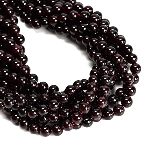 95pcs(2 Strand) 8mm Mozambique Natural Red Garnet Stone Beads, Smooth Round Healing Gemstone Beads for Jewlery Bracelets Earrings Making DIY - color: Garnet, size: 8mm