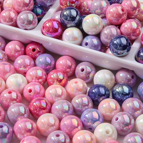 16mm Acrylic Beads 100pcs Ab Pink&Purple Bead Chunk Bubblegum Beads for Pens for Necklace Jewelry Bracelets DIY Crafts Making (White&Purple&Pink) - color: white&purple&pink
