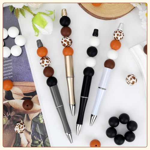 100 Pcs 15mm Silicone Beads for Keychain Making, Pink Gream Silicone Beads Bulk Round for Bracelets Pens Crafts Jewelry Making (Brown White) - color: Brown White