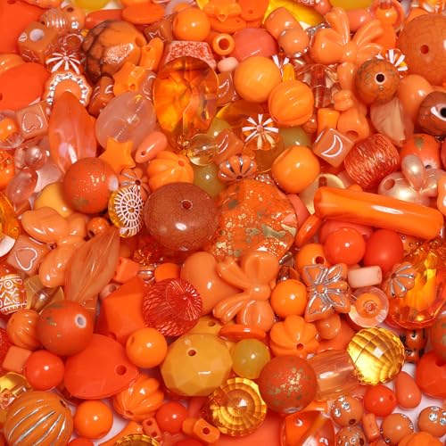 7.5 OZ Assorted Vintage Acrylic Beads for Jewelry Making, Song Xi Unique Flower Rose Czech Beads for Bracelet Earrings, Bohemia Style, Bulk, DIY Holiday Gift (240-260 PCS, Orange) - color: Orange