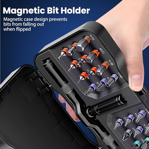 Ratcheting Screwdriver Set, 24-in-1 Multi-Bit Driver with 6.2° Fine Tooth Ratcheting Gear, S2 Steel Bits, Extended Lever Handle, Magnetic Tips, Compact Tool Kit for Home Repair & DIY - size: 24 PCS