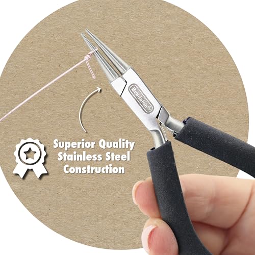 Beadalon Designer Series Flat Nose Pliers, Black Vinyl-Free Grips, Stainless Steel, Box Joint, Double Leaf Springs, 4.75 in - color: Black, style: Flat Nose