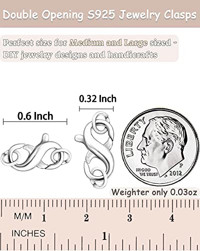 Dailyacc S925 Double Opening Lobster Clasp Sterling Silver and Gold Necklace Bracelet Extender Clasps and Closures for DIY Jewelry - color: Silver 3Pcs, size: 15.5mm × 7.5mm