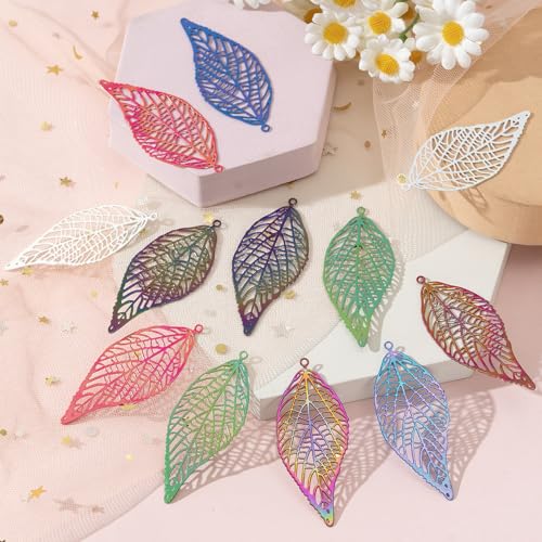 Dazzling Colorful Filigree Charms Hollow Out Multicolor Geometric Filigree Pendants for DIY Jewelry Making Earrings Necklaces Components - color: Leaf-1